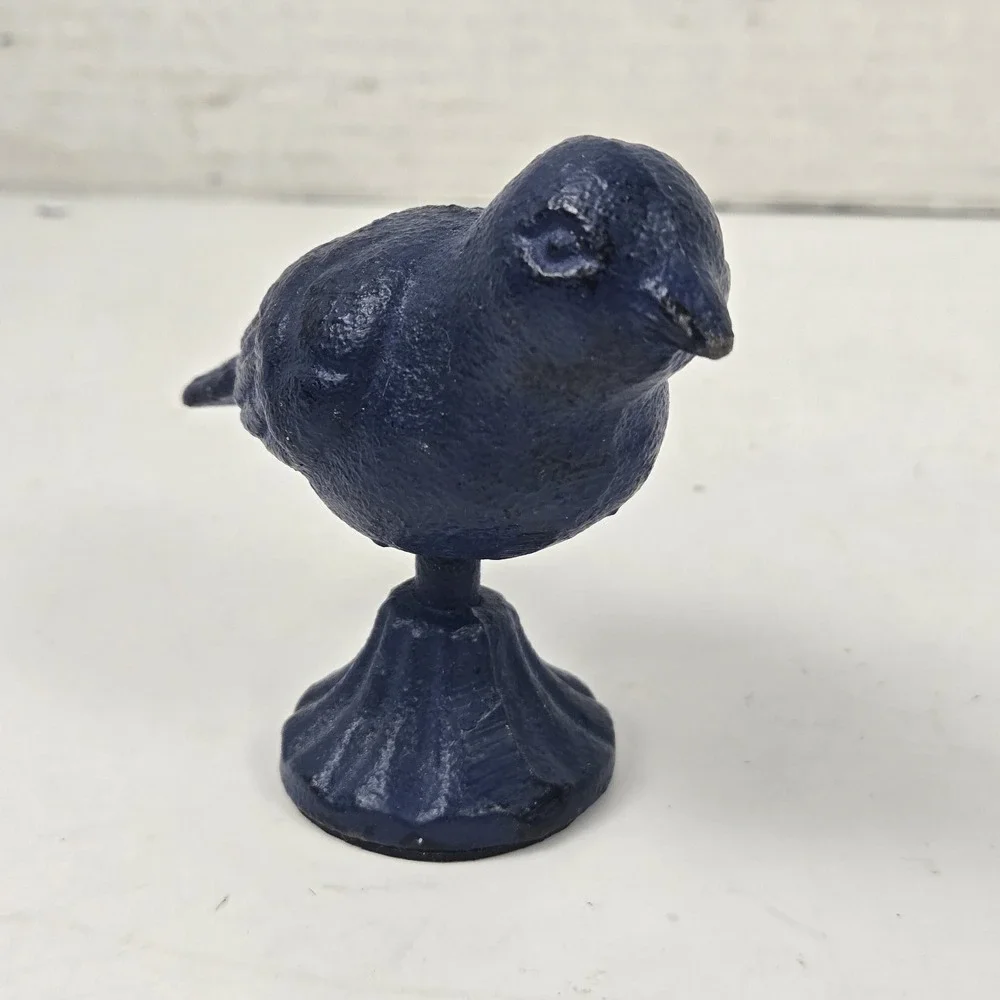 Vintage Cast Iron Blue Bird On Pedestal Paper Weight 3.5